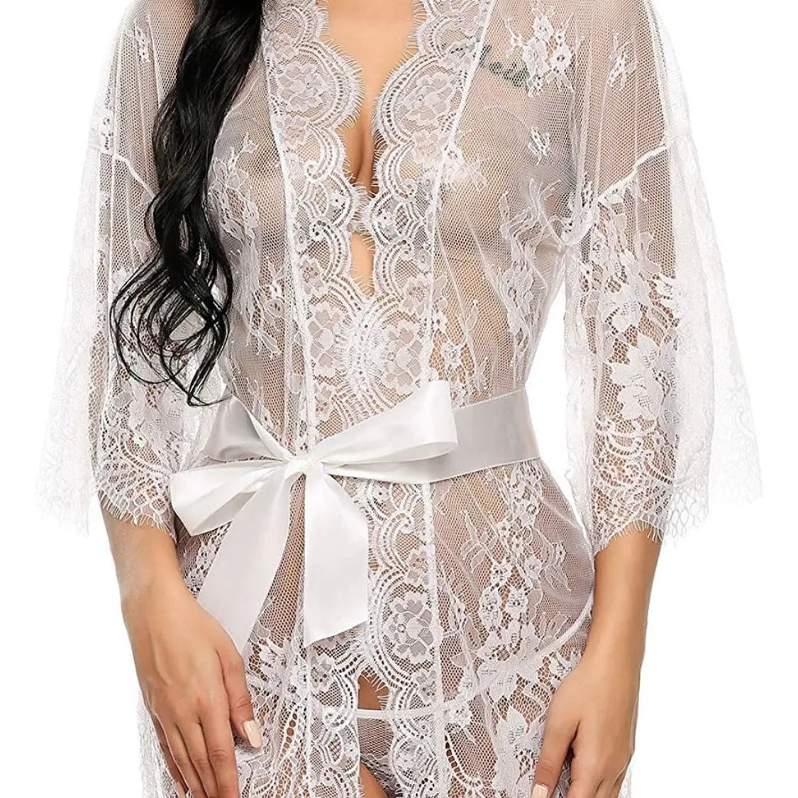Romantic Lace Robe Set Women Sheer Floral Babydoll Lingerie Nightwear Belt Elegant Bridal Boudoir Sleepwear Mesh Nightgown