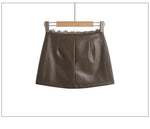 Lace Splicing Sexy Spicy Girl PU Leather Skirt Female Autumn Short Skirt Fashion Sexy Skirts Mini Sweet Fashion Women TT2P