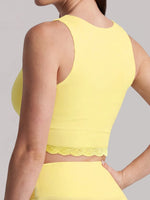 Sexy Fake Two-piece Yoga Tank Top Naked Feel Lace Trim V Neck High Stretch with Bra Pads Gym Running Fitness Dance Tank Top