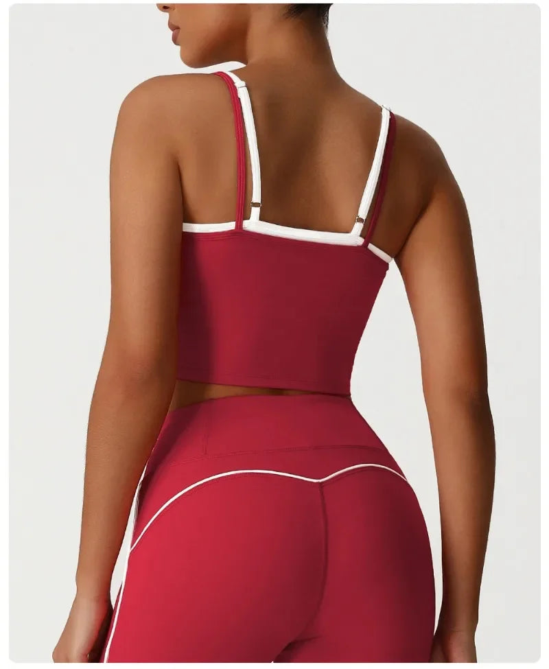 Women's Seamless Yoga Vest - Fake Two-Piece with Backless Removable Padded Sports Bra Stretchy Running Fitness Tank Top