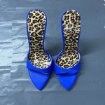 10cm Heeled Mules Candy Color Pointed Open Toe 12cm High Stiletto Heels Summer Party Dress Women's Slippers royal blue 12cm