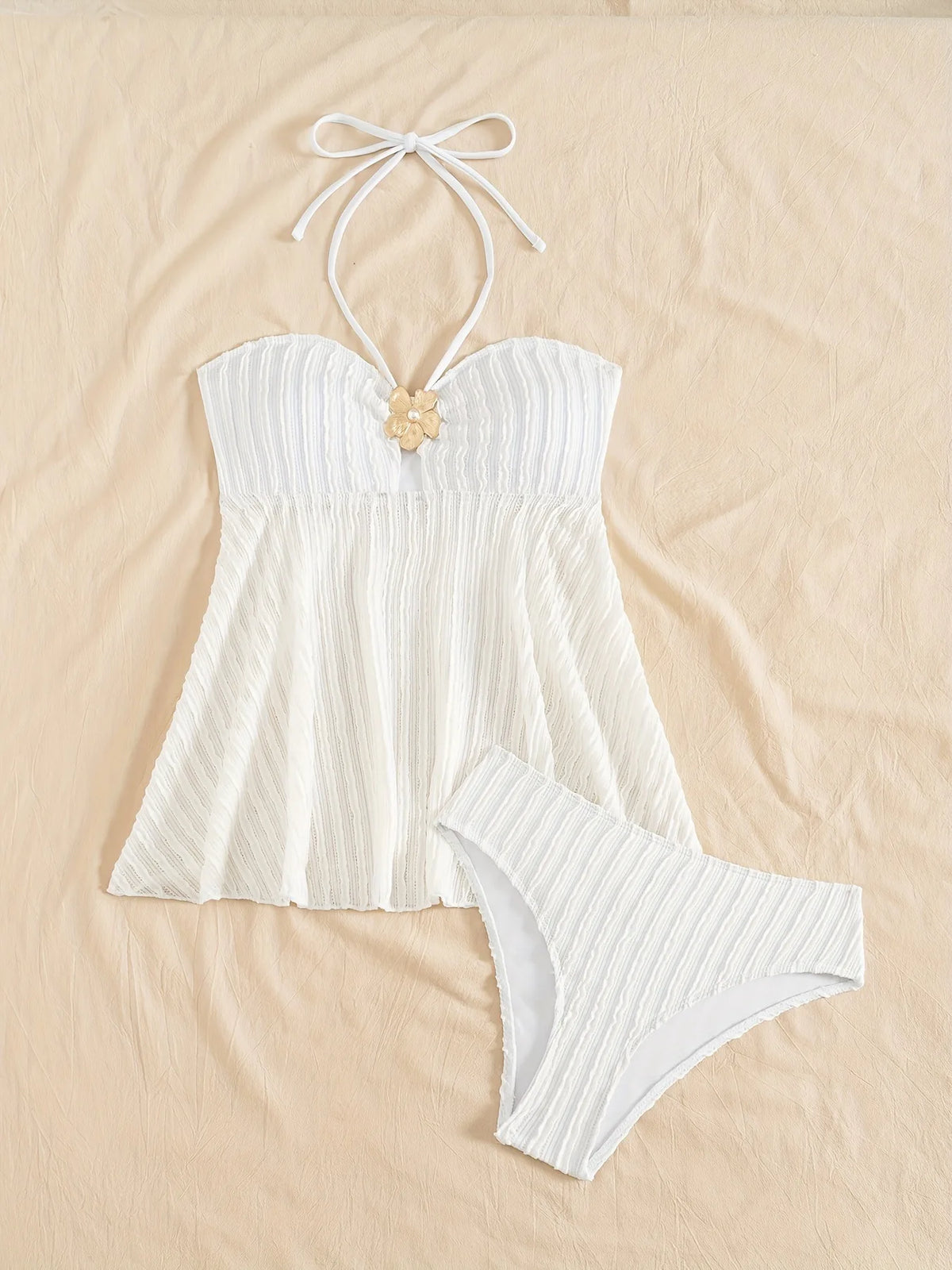 Summer Two Pieces Swimsuits Woman White Swimwear Female Tankini Sets Beach Wear Bandeau Bathing Suit Sports Women Swimming Suit