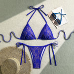 DEKA Lace Print Micro Bikini Set Women Double Strap Push Up Tie Side Triangle Swimsuit Bathing Suit Thong Swimwear
