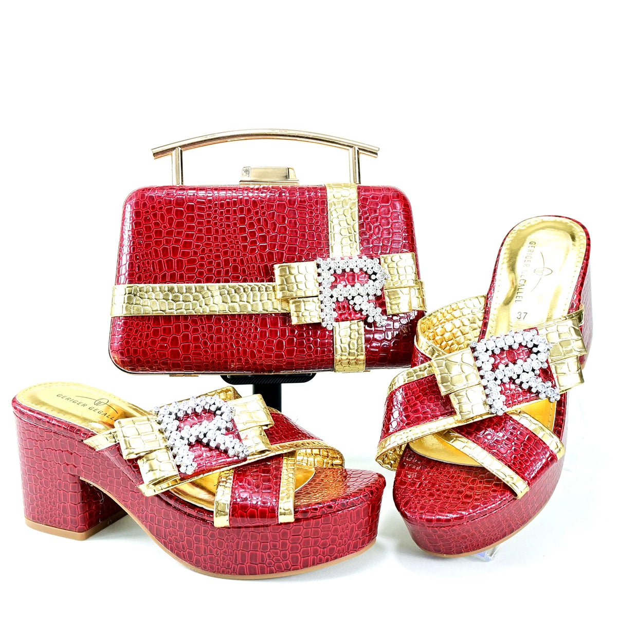 Doershow Charming Shoes And Bag Matching Set With GOLD Hot Selling Women Italian Shoes And Bag Set For Party Wedding! HRT1-8