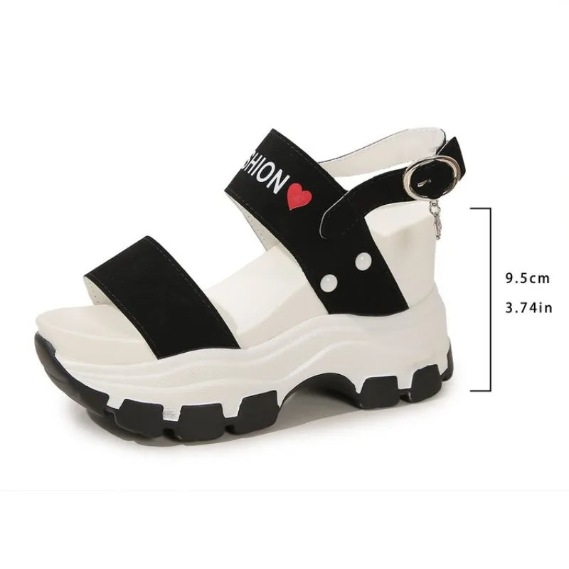 New Summer Sports Women Sandals Woman Thick Bottom Wedge Platform Shoes for Women 2026 High Heels Fashion Comfortable Red Pink