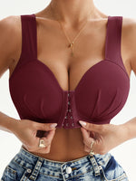 Women's Ruched Front Wireless Daily Bra Front Closure Fixed Padded Cups Seamless Back Smoothing Breathable Comfort Material
