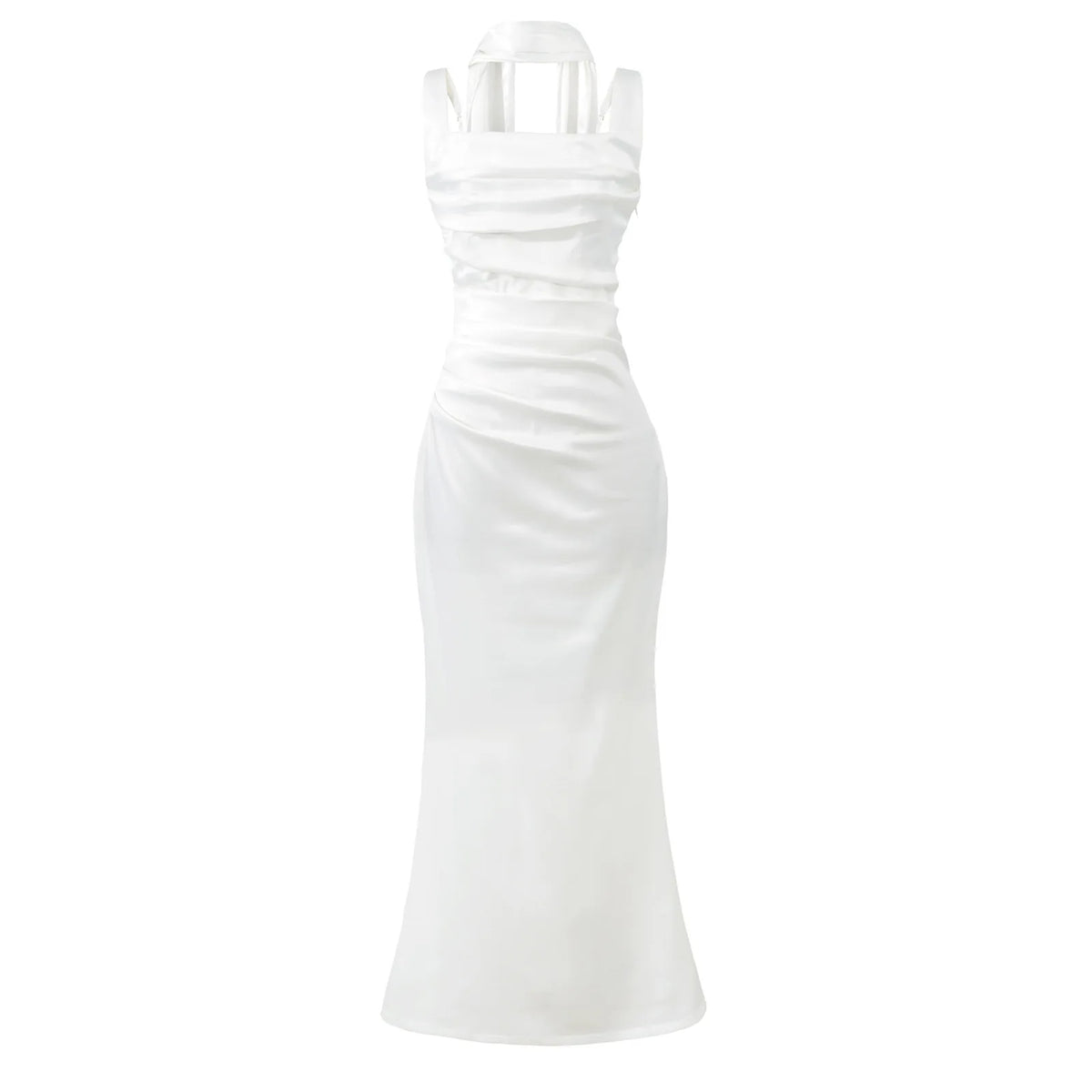 Pure Desire Style Collarbone-revealing Strapless Long Dress Feminine And Slim-fitting With Pleated Waist Tie Straps Bodycon LWIO