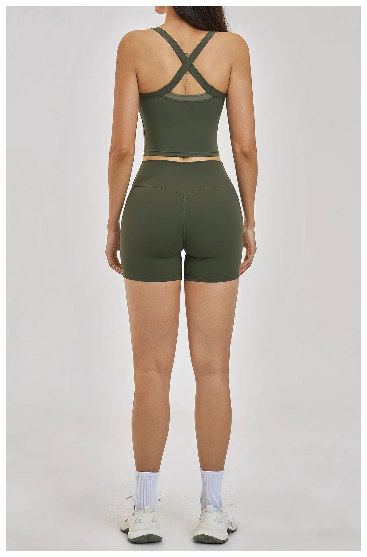 Naked Yoga Suit Workout Clothes Women Back Cross Shockproof Slim Sports Tank Top High Waist Short Fitness Suit Athletic Wear