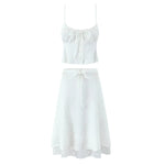 Foridol Summer White Dress Set Women 2pcs Matching Set Skirt Outfits Spaghetti Strap Top+skirt Set Vacation Beach Dress 2025