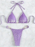 Sexy Leopard Velvet Bikini Mini Micro Thong Bikinis Women Swimwear Female Swimsuit Two-piece Bikini Set Halter Bathing Suit Swim