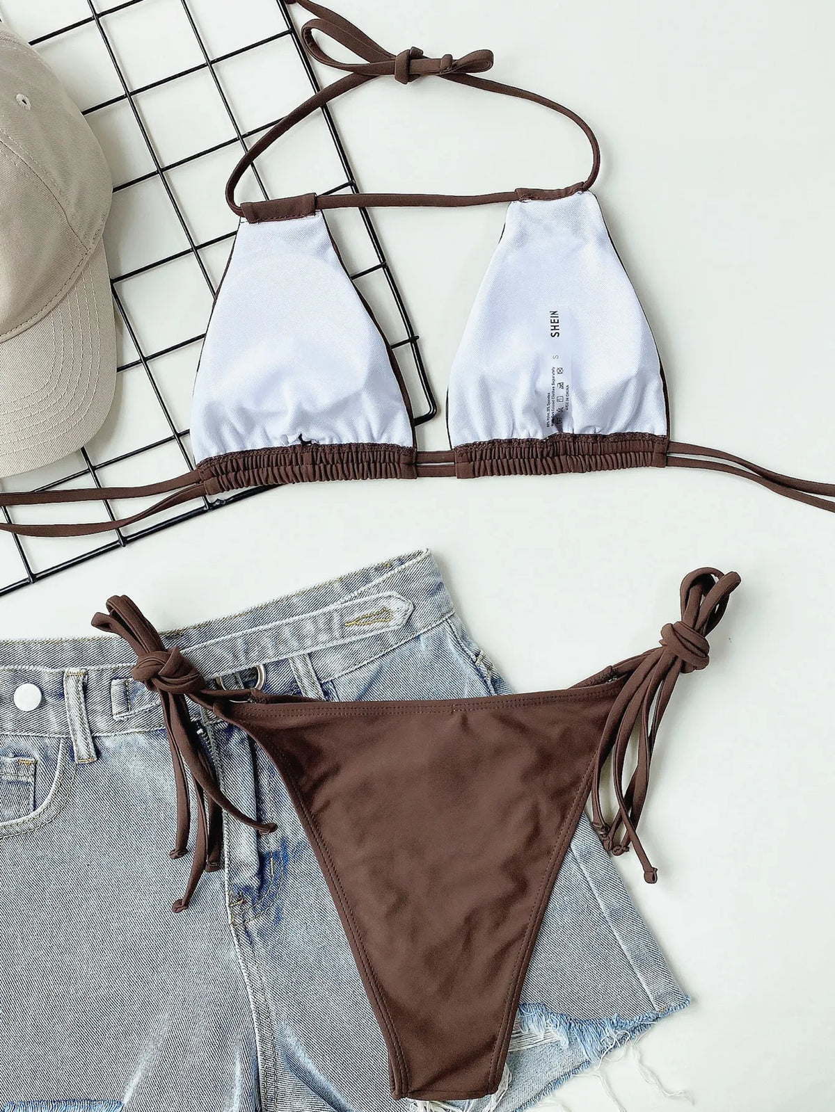 2026 Sexy Bikini Women Swimsuit Swimwear Brown Hollow Halter Double Ropes Bikinis Set Bathing Suit Beach Bikini Female Banadores