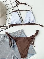 2026 Sexy Bikini Women Swimsuit Swimwear Brown Hollow Halter Double Ropes Bikinis Set Bathing Suit Beach Bikini Female Banadores