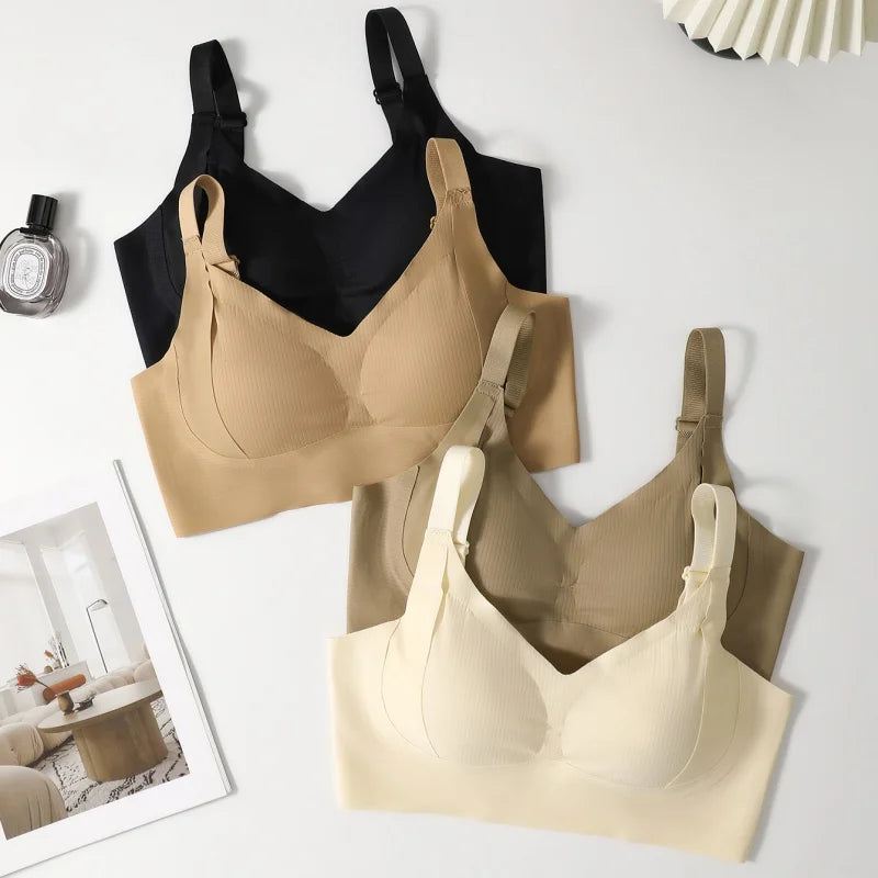 2Pcs/Set Seamless Bras For Women V-neck Non-wire Push Up Bra Comfort Shoulder Straps Padded Underwear M-4XL Intimates