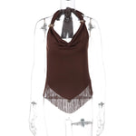 FDYOUI Sexy Swinging Collar Tassels Tank Tops Women's Halter Bandage Backless Camisoles Female Summer Slim Corset Top Streetwear