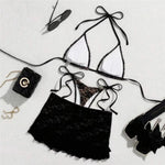 Triangle String Halter Bikinis Sets 3 Pieces Black Lace Mesh Swimwear Thong Sexy Swimsuit Cove Up Women 2026 Bathing Suit Bikini