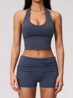 2PCS Yoga Set Women V-neck Cross Neck Shock-absorbing Sports Vest Workout Pleate Flip High Waist Shorts Gym Runing Fitness Suits