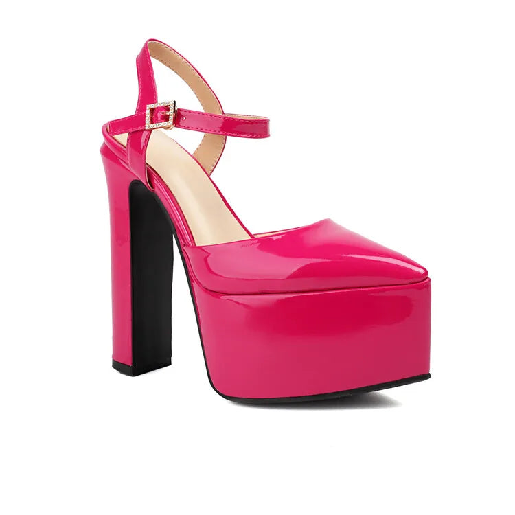 Platform Pointed Toe Sandals for Women Summer New Ankle Buckle Strap Gold Runway High Heels Large Size 43 Wedding Party Shoes
