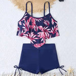 New Green Orange Ruffle Tankini Sets Swimwear High Waist Women Two Pieces Swimsuit Summer Drawstring Sporty Shorts Bathing Suits