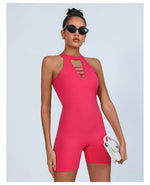 Sexy Fitness Yoga Jumpsuit Women Hollow V Neck Tight Backless Sports One Piece Suits Quick Drying Sleeveless Scrunch Romper