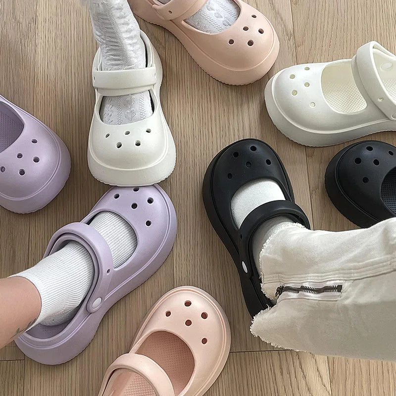 Fashion Mary Jane Garden Shoes Woman Platform Slippers Cute DIY Thick Sole Girls Summer Indoor Beach Slides Ladies Footwear