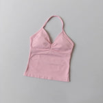 Women's Backless Yoga Sports Vest Neck Hanging Sexy Fitness Pilates Tight Long Top Gathered Sports Bra for Yoga