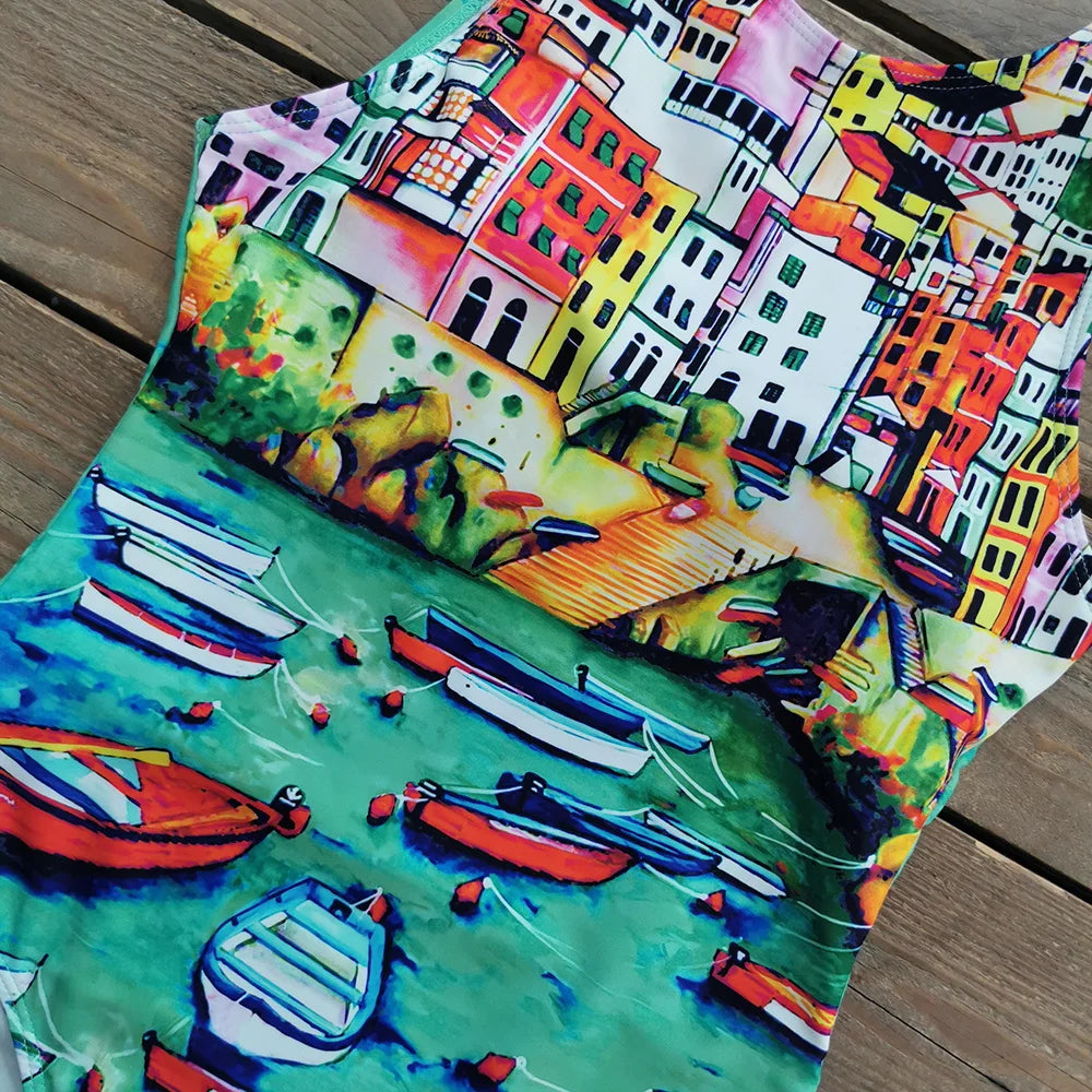 Striped Women One Piece Swimsuit High Quality Swimwear Printed Push Up Monokini Summer Bathing Suit Tropical Bodysuit Female