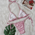 Bikini 2026 Sexy Heart-shaped Rhinestone Tassel Shining Fabric Solid Swimwear Swimsuit Women Bikini Set Bathing Suit Bikini Luxe