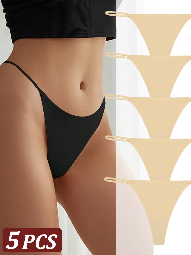 5PCS Seamless Thong Women Invisible Thin Strap Low Waist High Stretch Flexibility Panties Sexy Underwear Ladies Briefs T-back