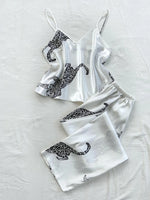 Comfortable Fashionable 2pcs V Neck Leopard Print Suspender Long Pants Pajama Set