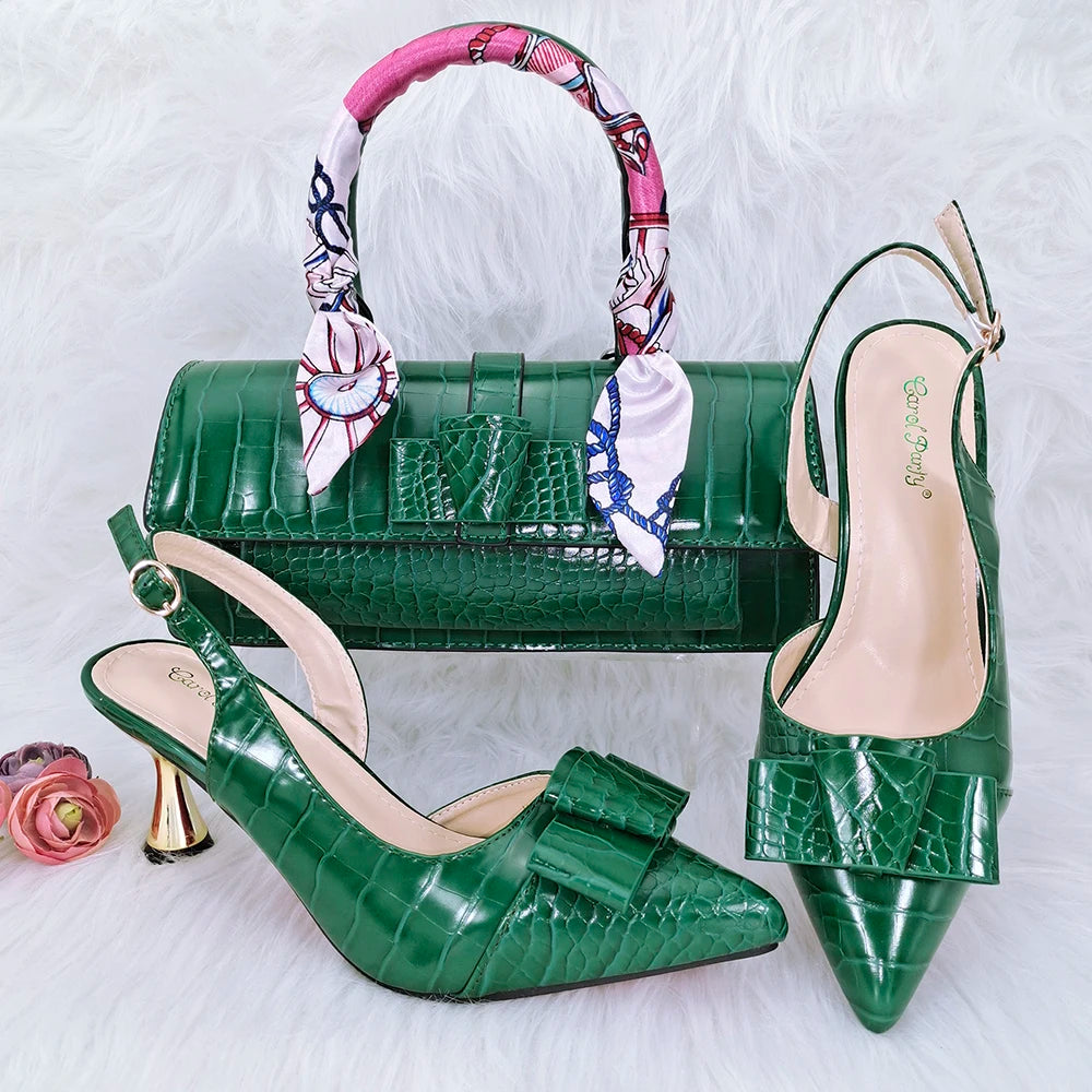 Doershow new come Matching Women Shoe and Bag Set Decorated brown Nigerian Shoes and Bag Set Italy Shoes and Bag setHFG1-16