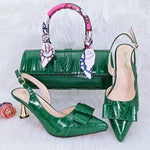Doershow new come Matching Women Shoe and Bag Set Decorated brown Nigerian Shoes and Bag Set Italy Shoes and Bag setHFG1-16