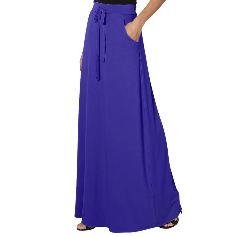 Women Maxi Skirt Adjustable Drawstring High-Waisted Solid Color Long Skirt with Pockets Casual Work Skirt Skirts for women