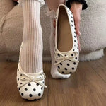 New Butterfly-knot Women Dot Ballet Flats Comfort Square Toe Slip on Shoes Ladies Eelgant Soft Sole Dress Mary Jane Shoes