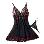 Hot Red Lips Lace Contrasting Sexy Babydoll Dress Mesh Slimming Erotic Lingerie With Thongs Sex Night Costumes