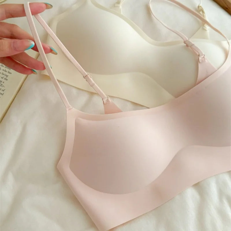 One-piece Seamless Wireless Square Neck Bra Women Adjustable Thin Strap Daily Brassiere Everyday No-Show Underwear S-XL
