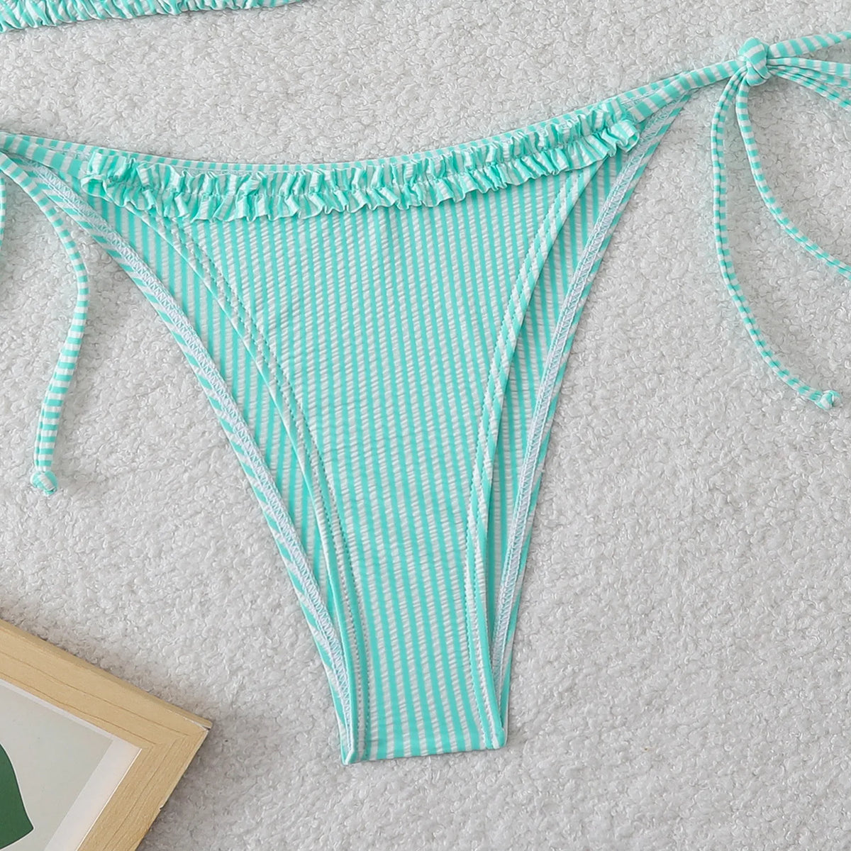 New Sexy Blue Striped String Bikinis Two Pieces Swimsuit Women Swimwear Halter Beach Wear Swim Bathing Suits Frill Bikini Set