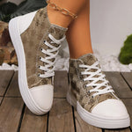 Fashion Flower Embroidery Canvas Shoes Women Spring Autumn Lace Up High Top Canvas Shoes Woman Round Toe Flats Sneakers Female