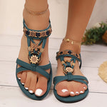 Flower Beaded Bohemian Sandals for Women Summer Roman Style Comfortable Flat Sandals Woman Lightweight Non Slip Beach Shoes