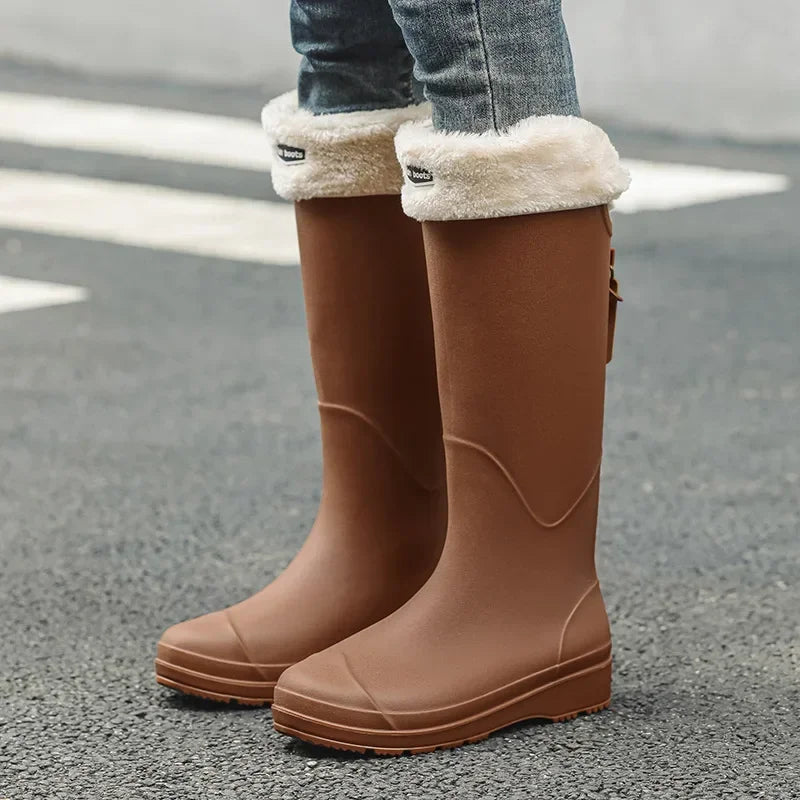 Women's Rain Boots Anti Slip Thick Soles Outdoor Long Tube Rain Boots Waterproof Fashion Wear-resistant Kitchen Women's Boots