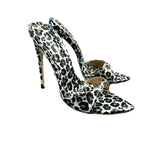 Women's Slippers Summer High Heels Pointed Head Shallow MouthGrey leopard print patent leather Print Sandals Fashion Fine Heels