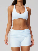 Women Two Piece Gym Yoga Sets Back Cross Sports Bra Pleate High Waist Short Fitness Suit Outdoor Running Camisole Tops Outfits