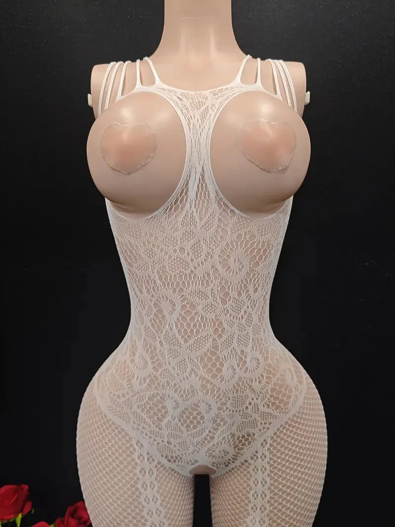Pink Sexy Lingerie Mesh Bodystockings Teddy Crotchless Fishnet Hollow Open Bra Underwear Erotic Clothing Sexy Lace Bodysuit