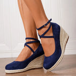 2025 Comfy Walk Big Size 43 Summer Lace Espadrilles Sandals Women Ankle Strap Platform Sandals High Heels Wedges Shoes Woman