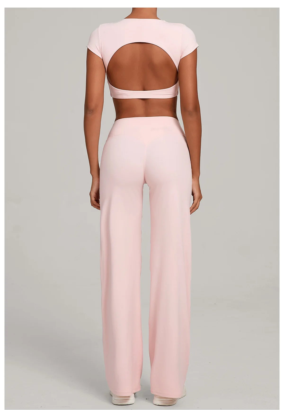 Women's Tracksuit Yoga Sets Back Hollow Out Short Sleeve Sports Shirts High Waist Straight Leg Pants Gym Running Fitness Suits