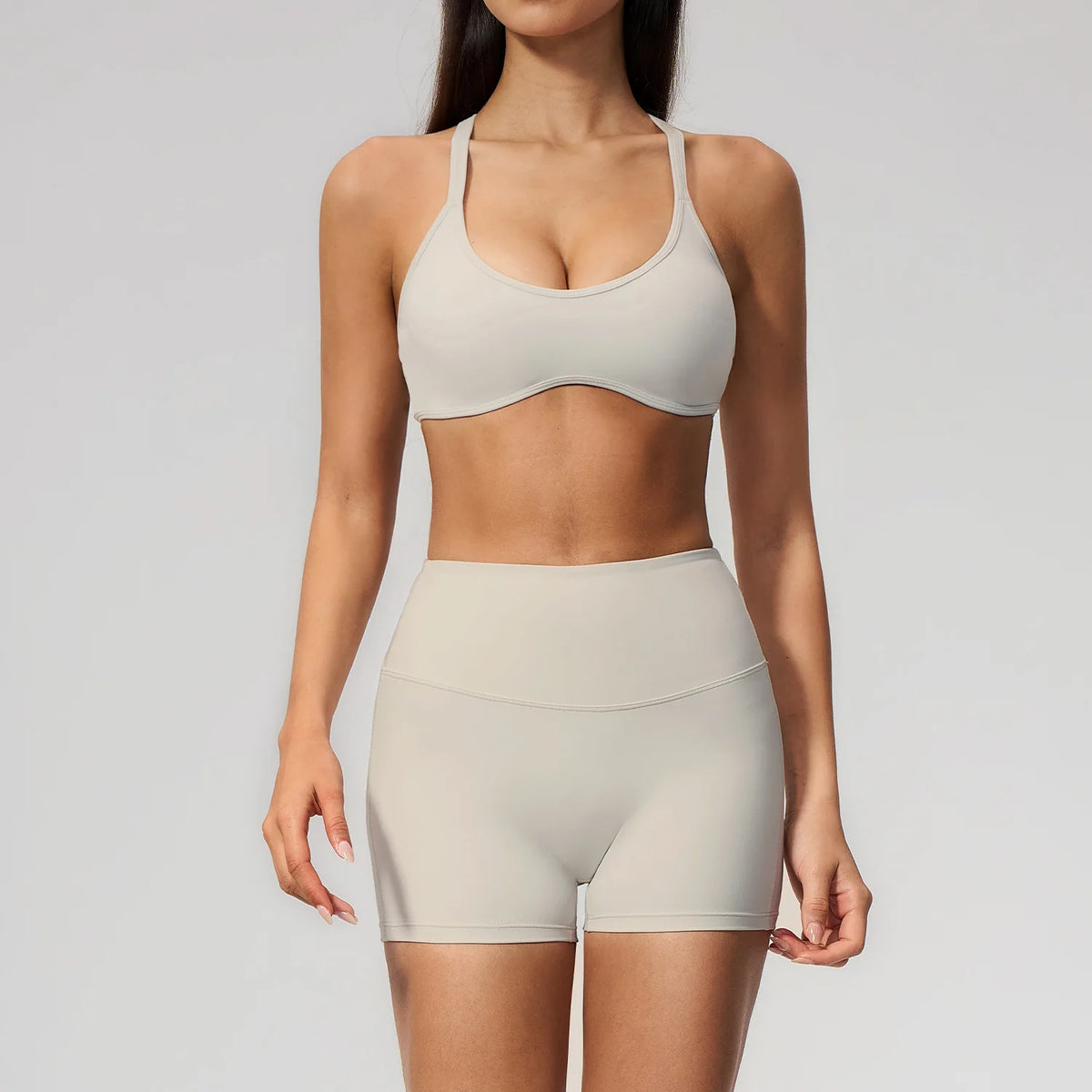 2 Piece Summer Yoga Sets for Women Hollow Back Cross Sports Bra Fitness Clothes Tight High Waist Shorts Running Workout Clothes