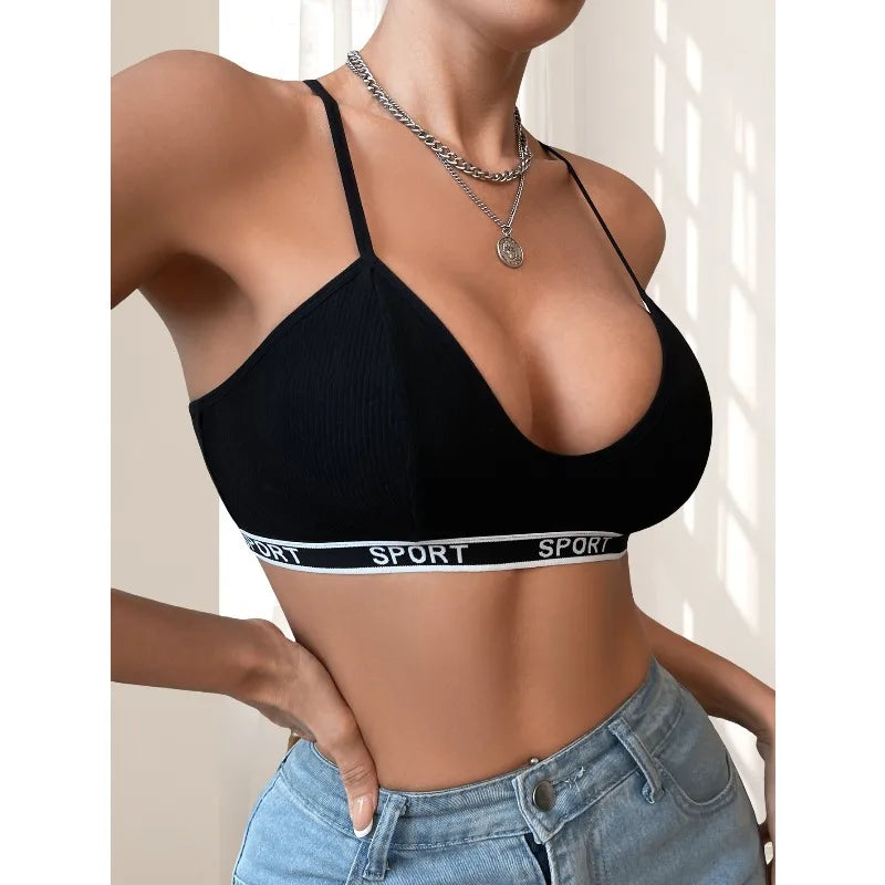 1pcs New Style Letter Decor Women's Bras Wire-Free Padless Women Underwear Breathable Sexy Lingerie Yoga Sport Women's Bras