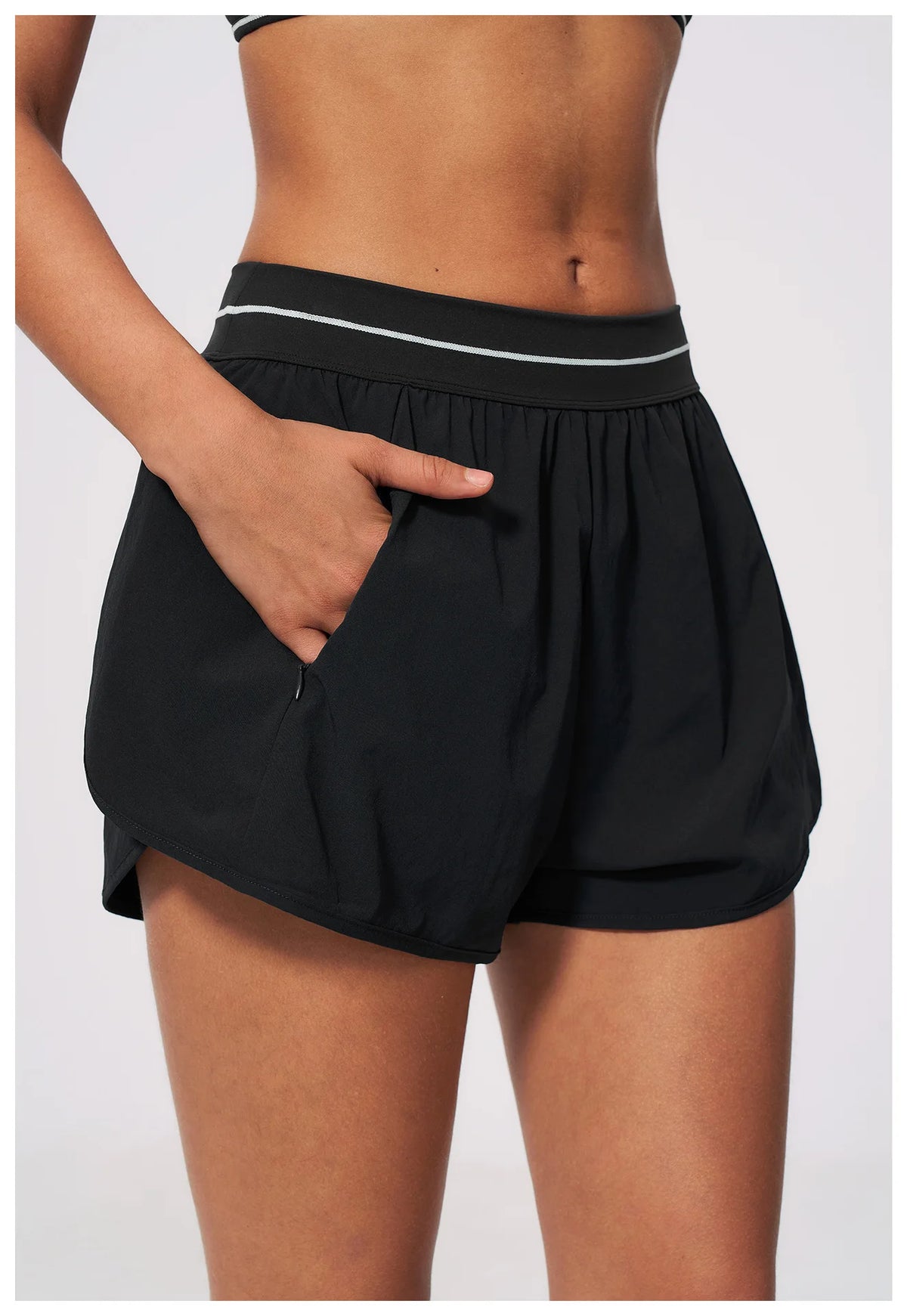 New Brushed Sports Shorts Women High Waist Fake Two Pieces of Anti Glare Shorts Leggings Casual Loose Pocket Fitness Sportwear