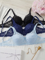 3Pcs/Set Sexy Floral Lace Bra for Women Underwire Thin Cup Unlined Lingerie Adjustable Daily Comfortable Bras