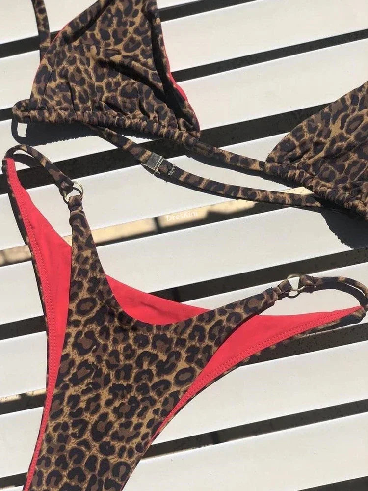High Cut Micro Bikini Women Brown Leopard Bandage Push Up Bra Swimsuit Sexy Bathing Suit Padded Thong Swimwear Biquini 2026