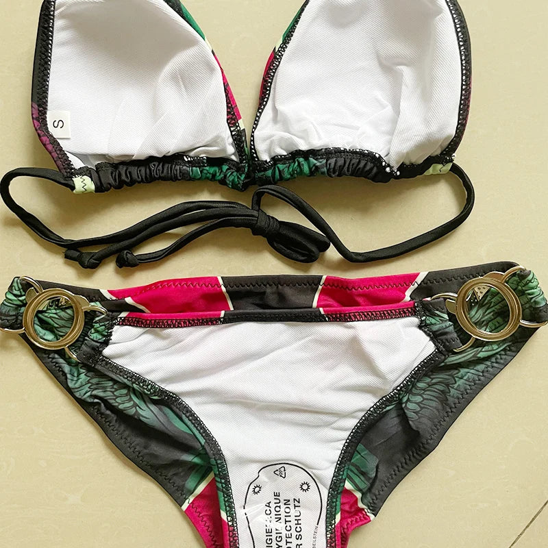 DEKA Women Printed Bikini Set Swimwear Brazilian DiamondHalter Bandage Bathing Suit Push Up Swimsuit Biquini Summer Beachwear